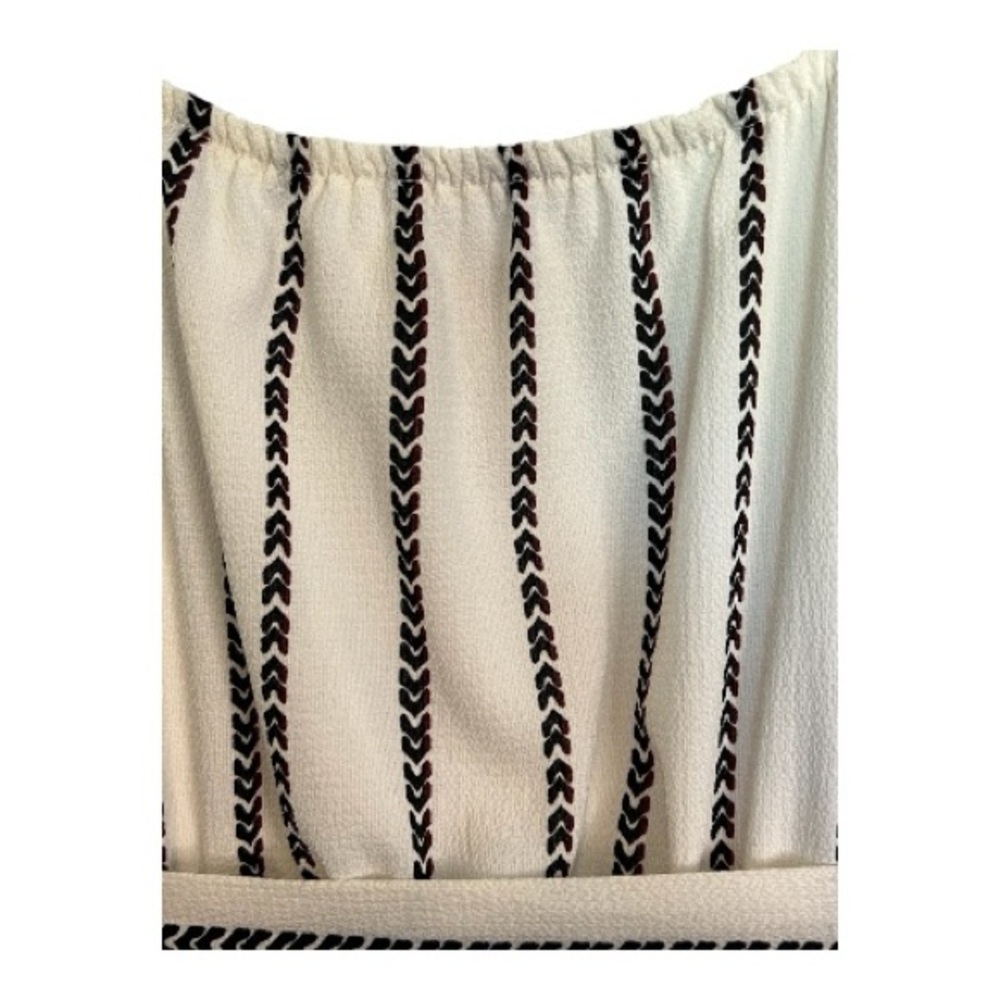 EUC One Clothing ivory & brown striped wide leg jumpsuit w/ belt | size large - Picture 10 of 12